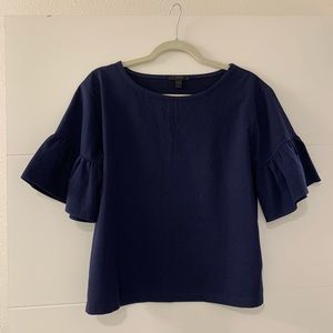JCrew XS navy blue blouse with flutter sleeves